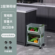 ULKNN廚房蔬菜置物架收納筐落地式多層塑料家用大全用品菜架菜籃子架子 北歐薄荷綠2格