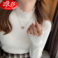 浪莎蕾絲打底衫女秋冬2025新款加絨加厚半高領(lǐng)毛衣修身木耳領(lǐng)針織衫 白色【加絨#1】 L【建議100-110斤】