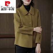 皮爾卡丹（pierre cardin）2024春秋冬新款短款雙面絨外套女寬松大號淑女氣質(zhì)雙面羊毛呢上衣 棕綠 L 90-105斤