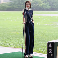 OYZ香港潮牌網(wǎng)紅炸街休閑運(yùn)動(dòng)套裝女秋新款歐貨時(shí)尚洋氣闊腿褲兩件套 藍(lán)色套裝 L(112—125斤）