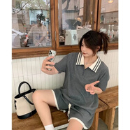 旺冉胖人女裝顯瘦款套裝夏裝大碼胖妹妹200斤韓版胖mm特夏季polo領(lǐng) 灰色【上衣+褲子】兩件 XXL【建議160-200】