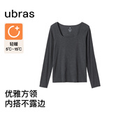 ubras【劉雯同款】保暖方領(lǐng)親膚蠶絲羊毛肌底衣打底都市深花灰色 S