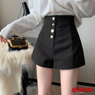 佐菲黛米白色西裝短褲女秋冬季冬天短褲子高腰百搭顯瘦外穿闊腿靴褲 黑色-秋冬短褲外穿配靴子 2XL 131-140斤-秋冬短褲外穿配靴子