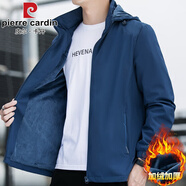 皮爾卡丹（pierre cardin）沖鋒衣男春秋季新款夾克戶外登山服防水軟殼衣彈力運動風(fēng)衣外套男 牛仔藍【秋冬加 絨】6615 加厚 2XL =125-140