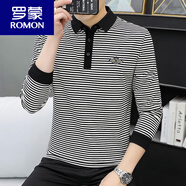 羅蒙（ROMON）條紋長袖男士長袖T恤夏季翻領POLO.衫絲光棉潮牌半袖體恤T 黑色【8201】 XXS L170110-125斤