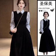 圣保美春秋款襯衫連衣裙套裝小個(gè)子春季女裝2025新款氣質(zhì)黑色長(cháng)裙子顯瘦 套裝【襯衫+連衣裙】 S 碼