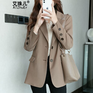艾珠兒西裝外套女2023秋季新款韓版長(zhǎng)袖小西裝女休閑春裝女士西服上衣女 咖啡色 M
