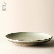 九土 手工粗陶餐具套裝復古風(fēng)碗和風(fēng)陶盤(pán)碟子碗盤(pán)家用日式粗陶食器 淺盤(pán)大 復古綠