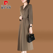 皮爾卡丹正式場(chǎng)合連衣裙子2025新款女春秋長(cháng)袖高檔媽氣質(zhì)高端品牌高級感 卡其色-春秋款連衣裙女長(cháng) 袖 M (適合85-105斤)