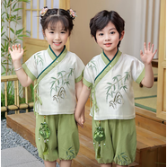 三象鯊S(chǎng)XS兒童漢服男童夏季古裝套裝國學(xué)服唐裝小男孩古風(fēng)童裝表演出服 綠色 90cm