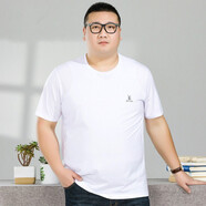 男士圓領(lǐng)短袖t恤純棉寬松中老年純色全棉汗衫加肥加大碼夏季 白色 L(130-150斤)
