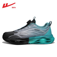 回力男鞋毒液運動(dòng)減震免系鞋帶網(wǎng)面透氣休閑氣墊跑步旋轉紐扣潮鞋 黑綠 40