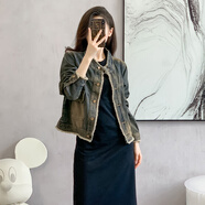 妹丫潮酷做舊毛邊流蘇牛仔外套女秋季2025新款設計感氣質(zhì)寬松上衣顯瘦 復古深色 L