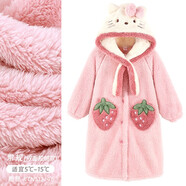 Hello Kitty女童睡袍珊瑚絨睡衣兒童秋冬法蘭絨加厚親子造型浴袍家居服 粉色513246 140CM適合身高135-145