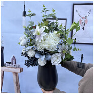 歐城輕奢風(fēng)仿真花假花擺件 歐式美式仿真花套裝客廳裝飾花餐桌花盆栽 白雪山加棕瓶