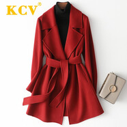 KCV小個子雙面羊毛大衣女秋冬新款中長款呢子外套韓版收腰 703磚紅 XS