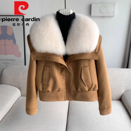 皮爾卡丹（pierre cardin）2025冬季新款仿狐貍毛領(lǐng)皮草外套麂皮白鴨絨羽絨服內(nèi)膽短款機(jī)車年 卡其色【經(jīng)典之色】 L 【90-119斤】