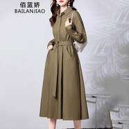 佰藍(lán)嬌2025春秋季新款女裝時(shí)尚高檔洋氣質(zhì)小個(gè)子襯衫連衣裙長(zhǎng)袖a字裙子 軍綠色 M