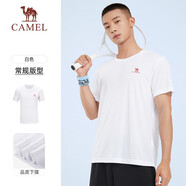 駱駝（CAMEL）運動T恤透氣健身衣跑步體恤寬松速干衣短袖上衣夏季 J0S2V6925，白色，男 L (180)
