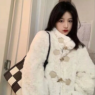 月袖（YUEXIU） 2022新款羊羔絨短外套女秋冬百搭牛角仿獺兔毛短款加厚毛絨絨 乳白色 S 建議80-95