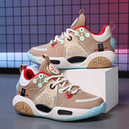 谷歐巴兒童詹姆斯籃球鞋2022春夏新款實(shí)戰防滑耐磨十歲男童學(xué)生運動(dòng)跑鞋 茶棕 36