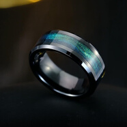 颯雅男士戒指潮男小眾高級感百搭綠色極光時(shí)尚單身食指鎢金指環(huán)男戒子 極光戒 國標15號