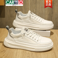 卡帝樂鱷魚（CARTELO）帆布小白鞋男款夏季透氣薄款輕便潮鞋時尚百搭厚底休閑板鞋男鞋子 感白灰 44