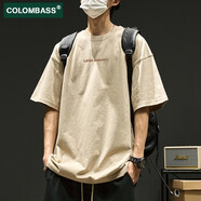 Colombass純棉短袖t恤男夏季日系寬松ins潮牌字母印花男士休閑重磅半袖體恤 卡其色(精梳棉升級款) L/175(建議125-145斤)