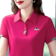 昇域中年女士短袖t恤女夏裝新款品牌時(shí)尚洋氣時(shí)尚高端polo衫薄款半袖 XH6608玫紅 3XL （適合130-139斤）
