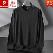 皮爾卡丹春秋薄款圓領(lǐng)毛衣男士加肥加大碼純色針織打底衫胖子休閑寬松線衣 黑色 XL