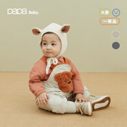 papa爬爬秋冬裝男女寶寶加絨背帶褲嬰兒連體衣外出保暖褲子抱抱絨 米色 73 cm