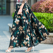 vuzrmm輕奢品牌女裝夏波西米亞新品碎花雪紡半身裙長裙女大擺沙灘裙A字裙仙女裙 E18黑色夢幻 S