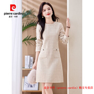 皮爾卡丹（pierre cardin）品牌高檔輕奢法式氣質(zhì)小香風(fēng)連衣裙女2025春秋感收腰氣質(zhì)打底顯瘦 品牌高端新品-米白色 M