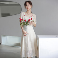 馬克印象2025夏季新款連衣裙女溫柔風(fēng)法式氣質(zhì)收腰長(zhǎng)裙方領(lǐng)泡泡袖裙初戀款 MMG1310  茵曼  杏色 M （建議96-105斤）