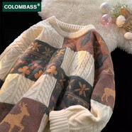 Colombass內(nèi)搭毛衣男冬季潮牌加厚慵懶打底針織衫復(fù)古保暖寬松毛線衣外套 杏色 L