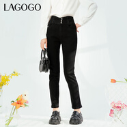 lagogo拉谷谷時(shí)尚黑色鉛筆褲女春季新款休閑小腳褲高腰緊身牛仔褲 黑色（W1） S 155/36