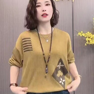 RGPX2025春秋冬新款毛衫女士媽媽裝洋氣寬松遮肚子輕薄針織衫毛衣長袖 黃色 3XL 建議130-145斤