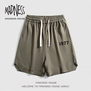 MADNESS HOUSE潮牌短袖t恤男女款夏季寬松休閑1977打底衫五分袖高街簡(jiǎn)約上衣 8210-1977-木炭灰（短褲） 2XL(建議180-200斤）