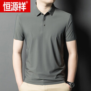 恒源祥（HYX）2025夏季桑蠶絲無痕短袖T恤男冰 絲polo 衫商務(wù)半袖休閑男裝薄款 灰綠 165/48/M