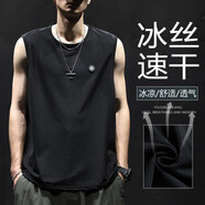RCRX無袖背心男冰絲速干夏季坎肩冰感跑步訓(xùn)練青少年運(yùn)動(dòng)籃球健身上衣 黑色 XL