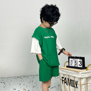 大嘴猴（paul frank）童裝男童短袖童裝2024夏季新款寬松透氣舒適休閑薄款帥酷兩件套 綠色 130