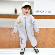 樊虎 【品質(zhì)好物】寶寶連體罩衣嬰兒吃飯畫(huà)畫(huà)全身防水防臟套棉衣洋氣爬爬服爬行護衣 淺灰色 xs碼（適合70-90cm）