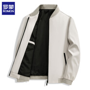 羅蒙（ROMON）夾克男外套秋冬新款商務(wù)休閑加棉保暖男士通勤棒球服茄克衫男裝 米白 3XL (建議體重155-170斤)