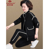 俞兆林（YUZHAOLIN）中年妈妈装外套女气质大码中老年运动服套装女春秋季洋气经典款式 黑色-两件套-01 2XL (适合115-128斤)