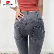 皮爾卡丹（pierre cardin）歐美風(fēng)高腰蜜桃提臀休閑褲女主播性感緊身顯瘦彈力健身翹臀小腳褲 高腰拉鏈款煙灰色 XL