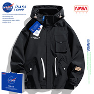 NASAGOOD官方外套男春秋季潮流休閑夾克男士工裝棒球服上衣服春季男裝大碼 NASA01黑色【常規(guī)款】 XL （建議125-145斤）