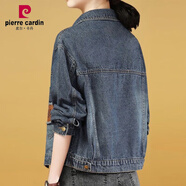 皮爾卡丹（pierre cardin）春秋新款大I碼牛仔外套女寬松復古短款上衣2023顯瘦休閑百搭夾克 圖片色. 后背無(wú)皮牌 L110-125斤