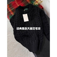帛雷斯諾手工編織毛衣成品女顯白黑色麻花女厚實韓范針織上衣 黑色 L