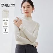 尚都比拉拼接蕾絲花邊打底衫女秋冬半高領(lǐng)保暖內(nèi)搭針織衫上衣 米杏色 M 