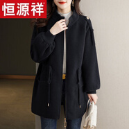 恒源祥（HYX）休閑毛呢外套女秋冬季新款寬松休閑大碼洋氣收腰顯瘦雙面毛呢大衣 黑色 M